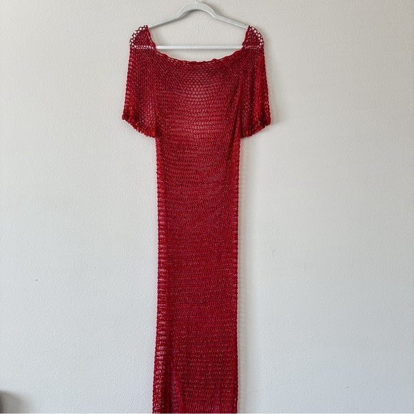 Stunning vintage red shimmery beaded crochet slip dress - Picture 4 of 14